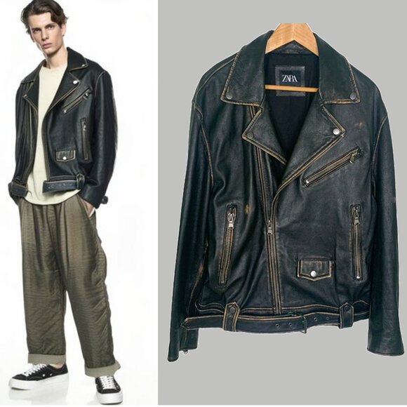 Zara Other - Zara Distressed Leather Biker Moto Jacket